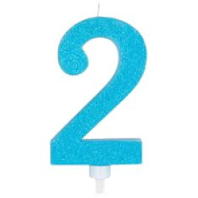 Vela 2 Azul Glitter Grande